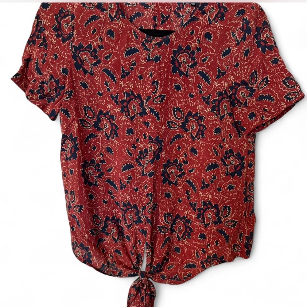 Madewell Red and Black Floral Blouse